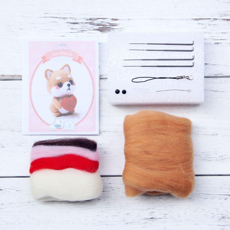 Heart Dog Wool Felt Craft DIY Unfinished Poked Set Handcraft Needle Material Bag