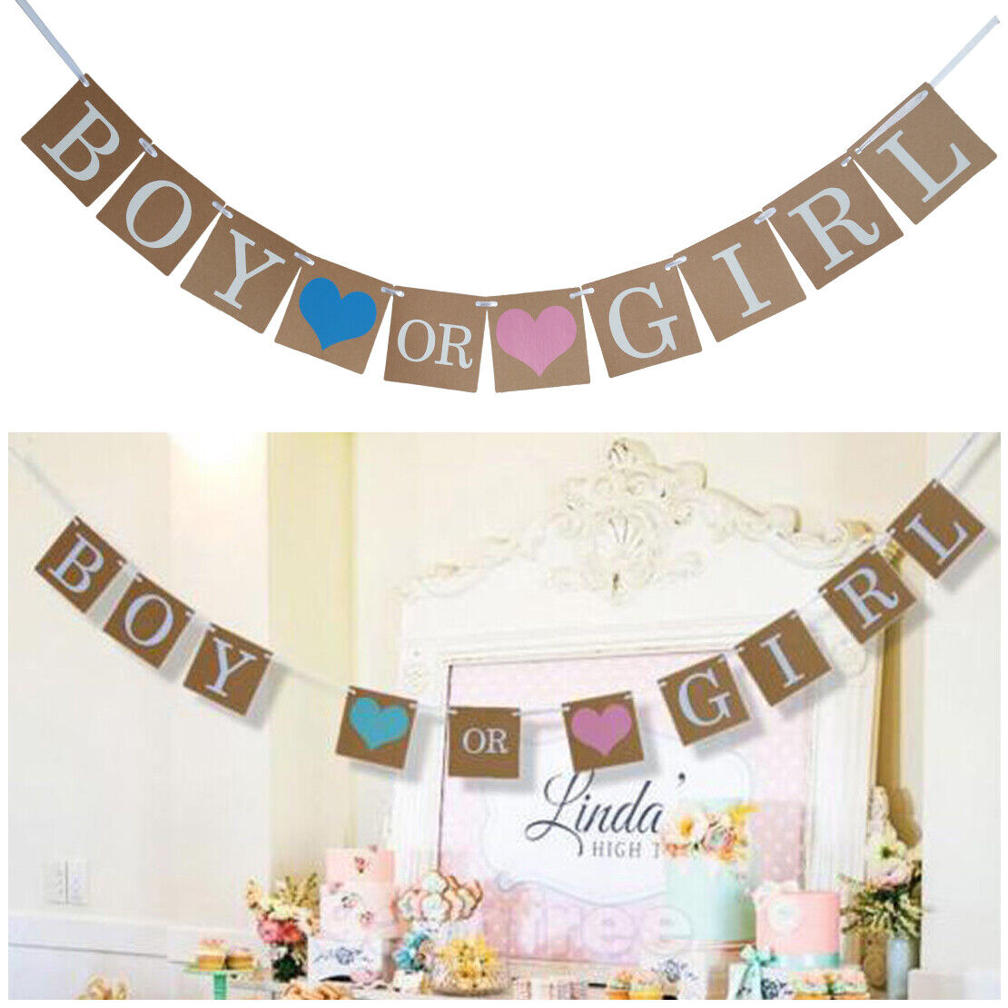 Boy Girl Baby Shower Party Hanging Garland Gender Reveal Bunting Banner Decor Li