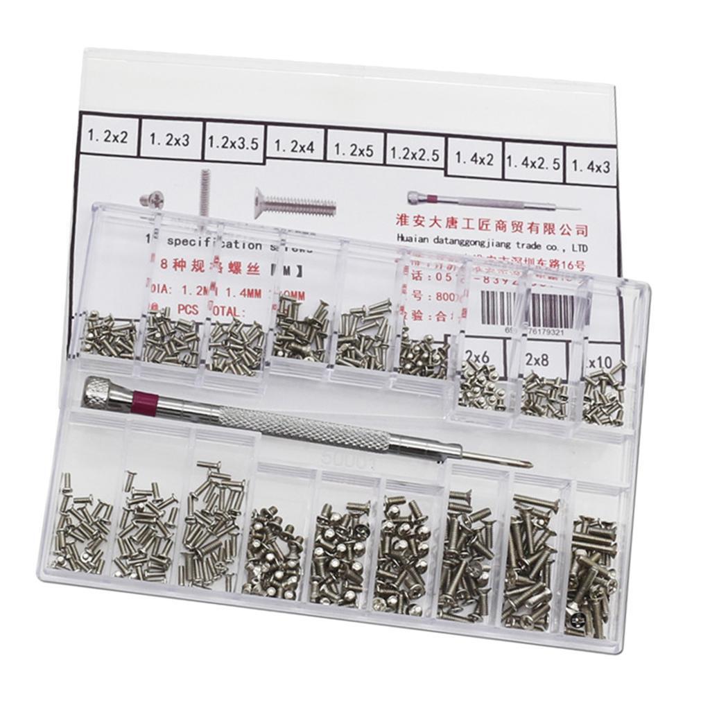 18type Screw Nuts Watch Eyeglass Replacement Kit with Screwdriver 1.2-2.0mm