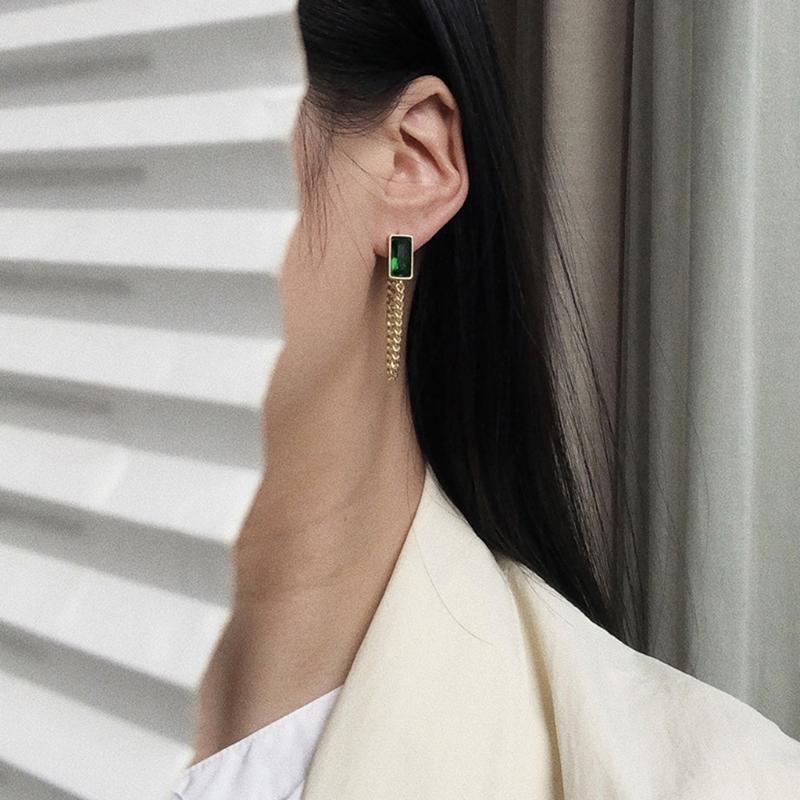 1 Pair Green Tassel Stainless Steel Earrings Temperament High Sense Earrings