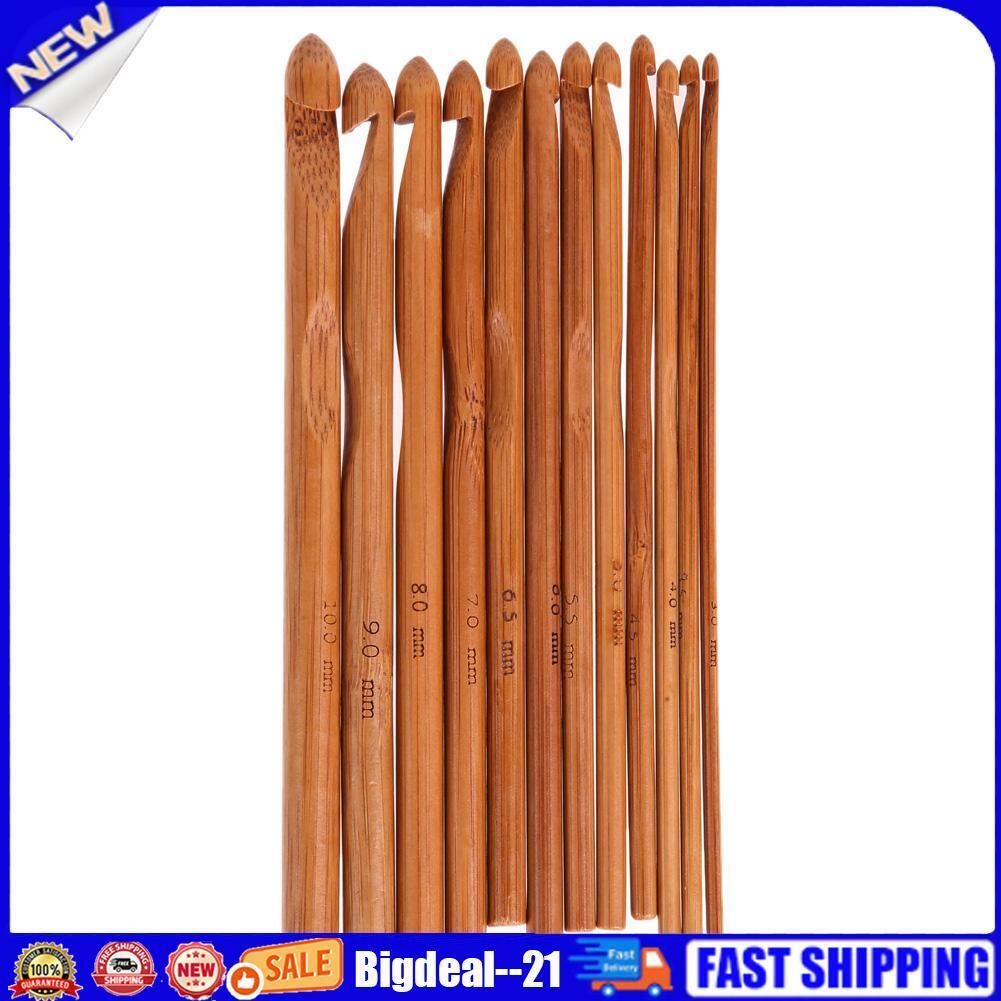 12-Size Bamboo Handle Crochet Hook Knit Weave Yarn Craft Knitting Needle