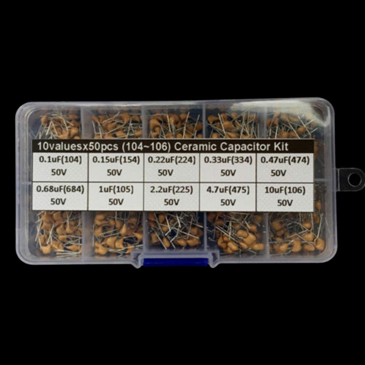 0.1uF~10uF (104~106) 10values x50 Multlayer Ceramic Capacitor Assorted kit box