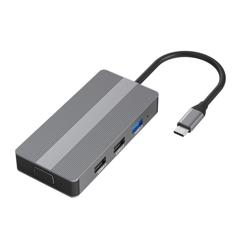 8 in 1 Type C Dock Station to HDMI+VGA TF/SD Reader PD USB3.0 Hub for PC Laptop