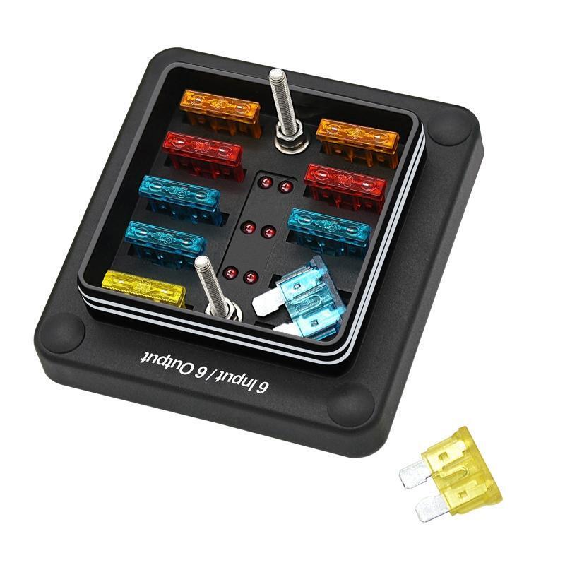 6 Way Marine Blade Fuse Box Block Holder Panel for Truck Boat Power Distribution