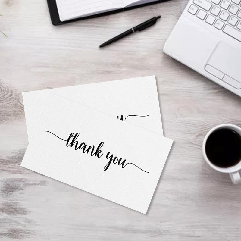 White Thank You Cards 50Pcs Message Greeting Black Letters Note Card