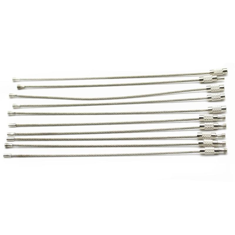 10Pcs Screw Locking Stainless Steel Wire Keychain Key Ring Cable Outdoor Hiking