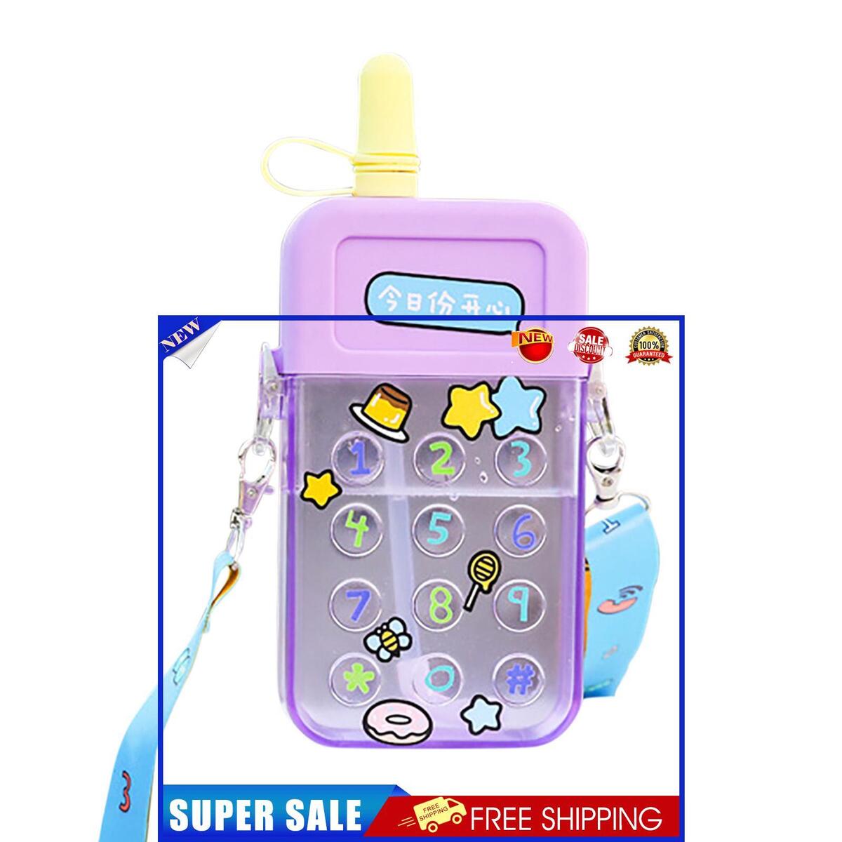 Phone Shaped Water Bottle with Straw & Adjustable Shoulder Straps (Purple)