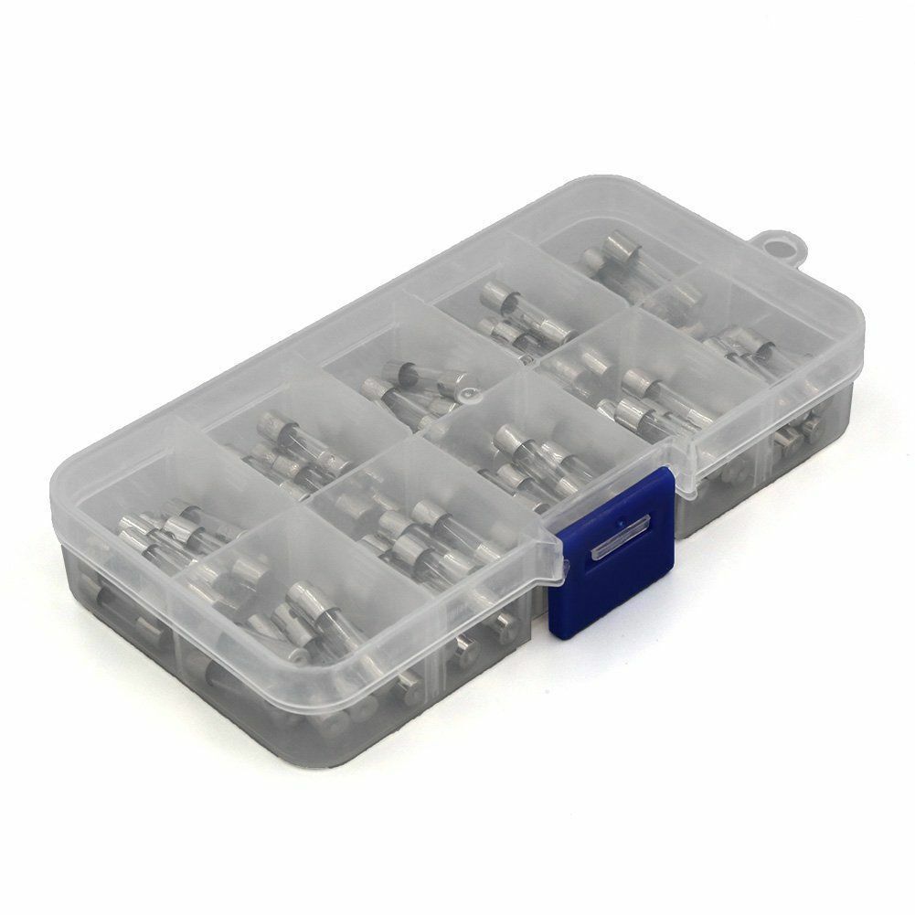 100pcs Slow/Fast-Blow Glass Tube Fuses Assorted Box Kit 0.5A-10A  5x20mm