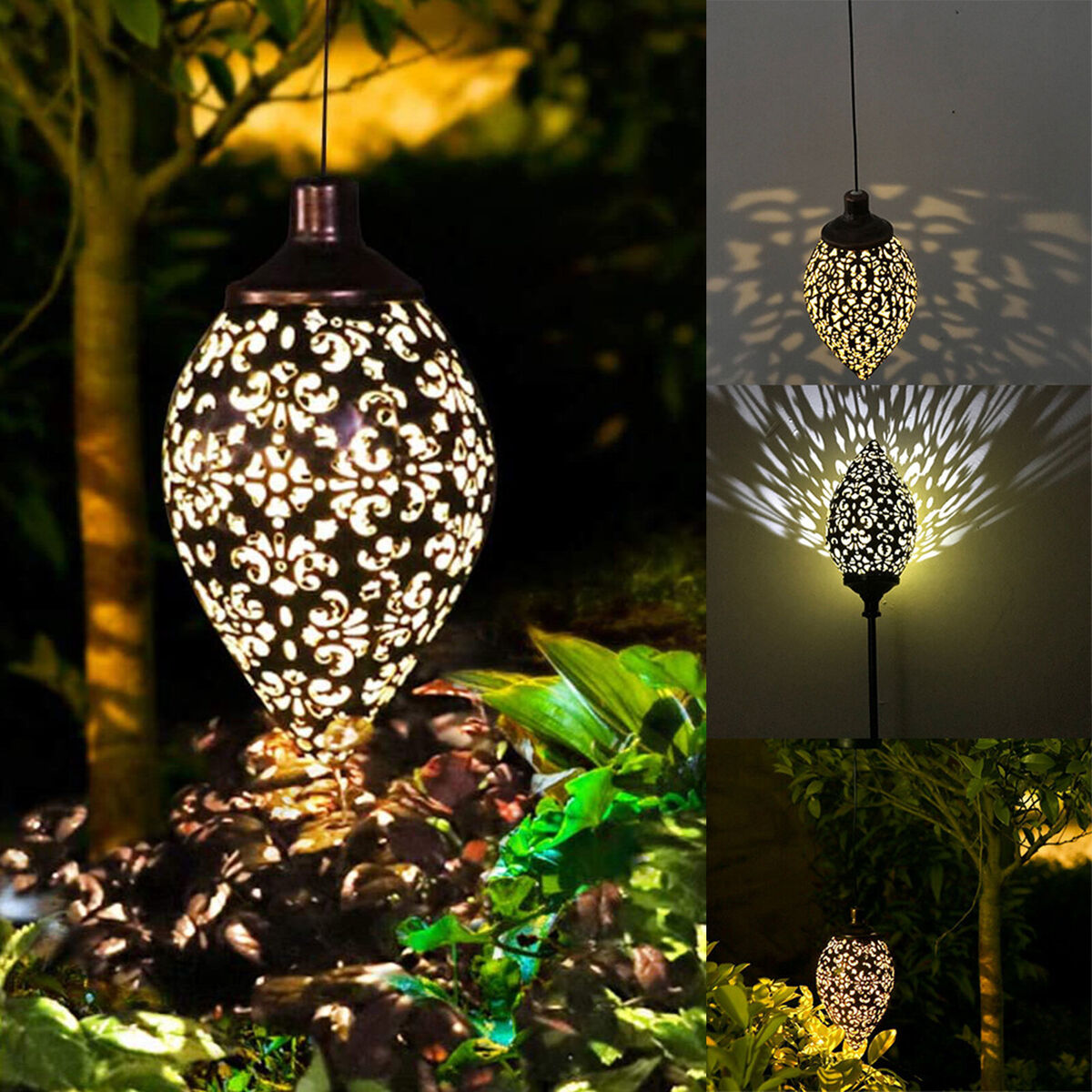 Solar Hanging Lights, Olive Shaped, Waterproof, Garden Metal Art LED Lamp
