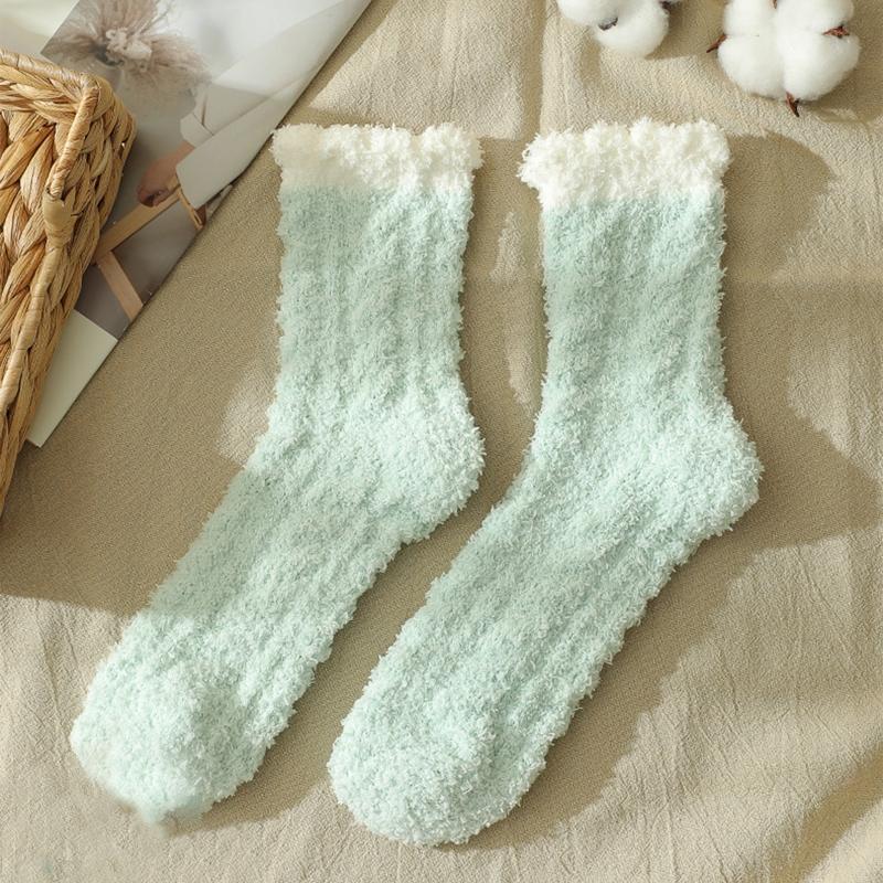 5 Pairs Coral Velvet Fuzzy Slipper Socks Solid Color Twist Braided Sleep Hosiery