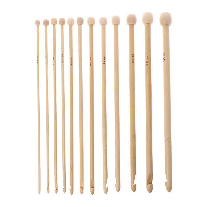 12Pcs 9.8in Bamboo Crochet Hook Set Knitwear DIY Tool Yarn Weave Craft Knitting