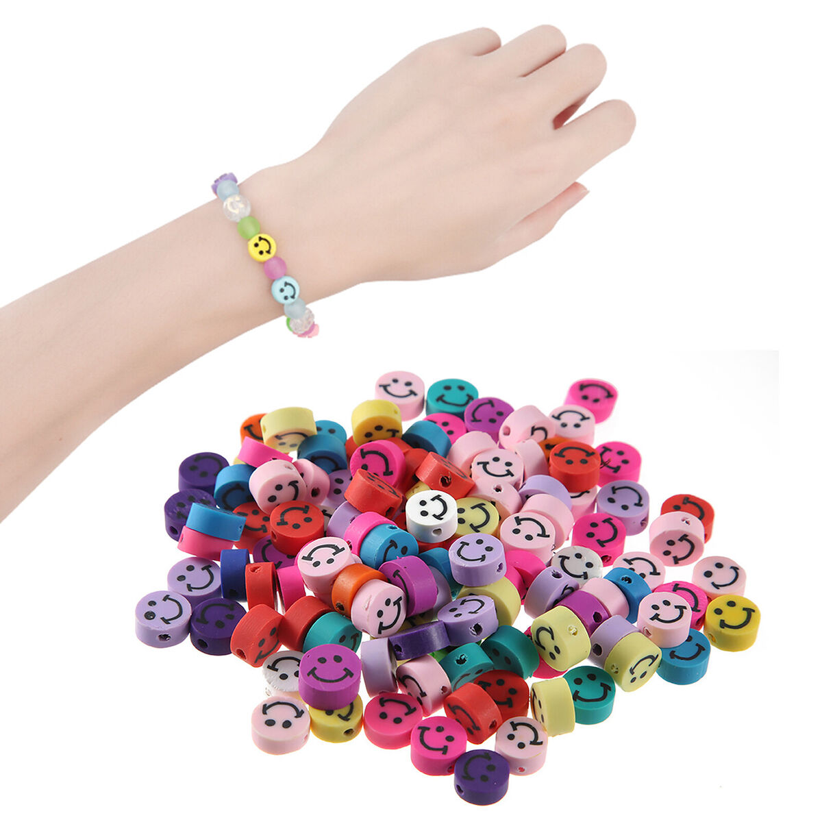 Smile Face Beads-Round Polymer Clay Beads DIY Jewelry Necklace Making Kit