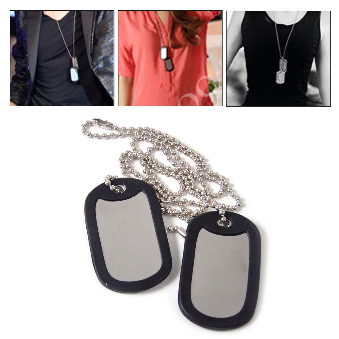 2x Military Army Blank Pendant Dog Tag Pet Puppy Cat ID Stainless Steel Chain Li