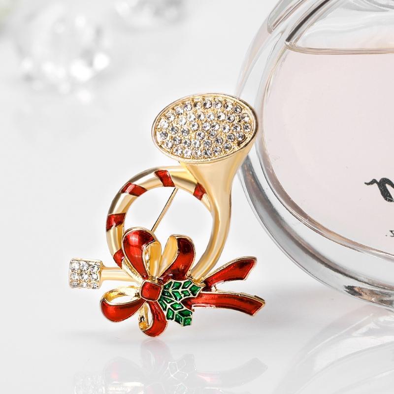 Christmas Brooch Pins Horn Rhinestone Bowknot Winter Creative Jewelry Women Gift