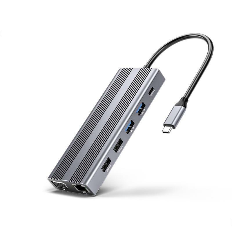 12-Port Portable 3.0 USB C Hub Support 4K 30Hz Video Transmission for Mobile HDD
