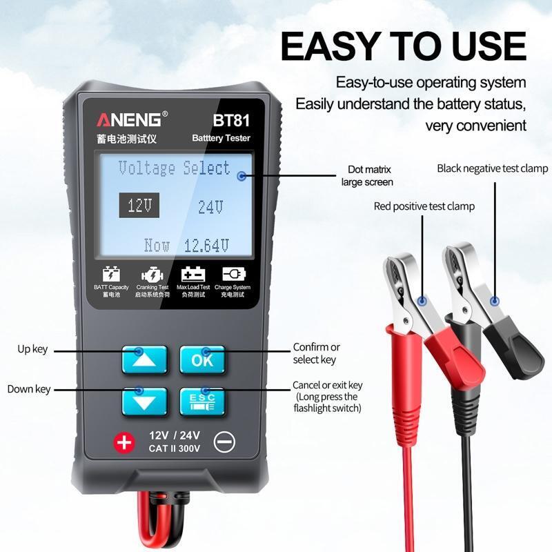 12V 24V Car Battery Tester Automotive 100-1700 CCA Battery Load Tester Cranking