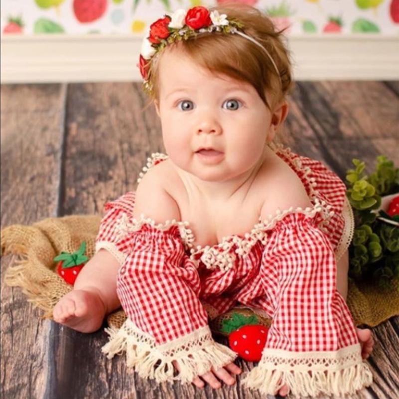 2Pcs Baby Plaid Dress Bowknot Headbands Photography Props Decoration Photo Props