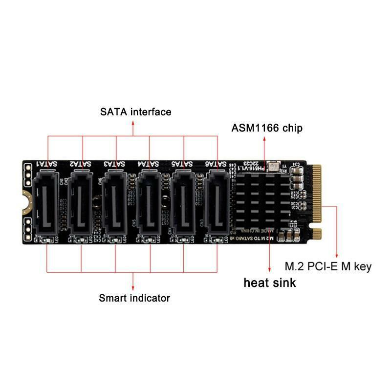 M2 PCIE 3.0 to 6-Port Sata 3.0 Expansion Card Computer Desktop Solid State Card