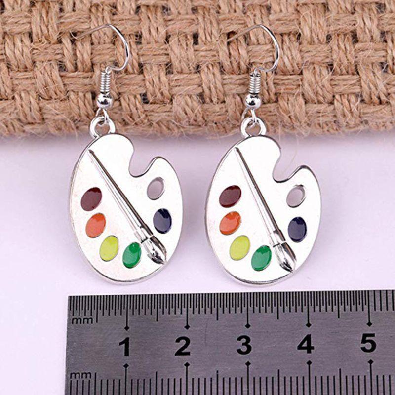 Creative Paint Brush Colorful Palette Necklace Earrings Set for Street Shooting