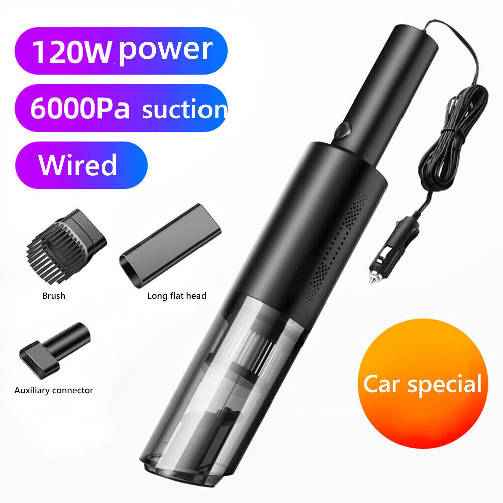 12V Handheld Car Vacuum 120W 6kPa Vacuum Cleaner w/ 4.5m Power Cord (Black)