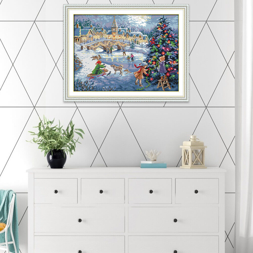DIY Christmas Celebration Cross Stitch Kit 14CT Stamped Embroidery (F738)