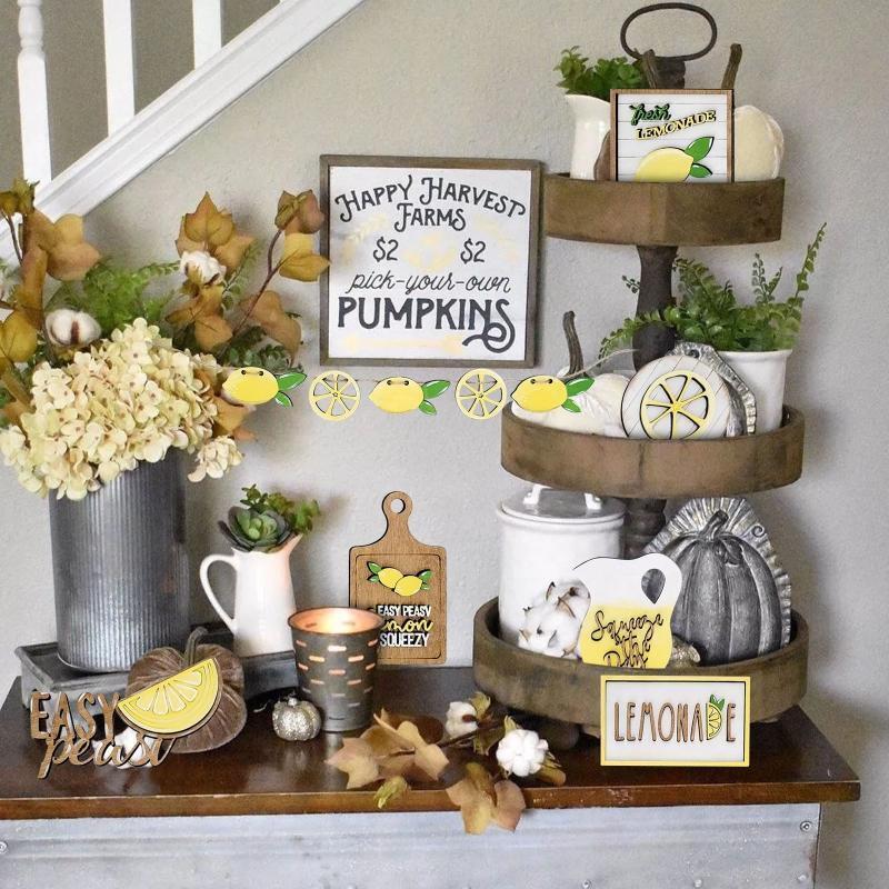 Wood Lemon Style Tiered Tray Decor 7pcs/set Mini Rustic Farmhouse Decoration