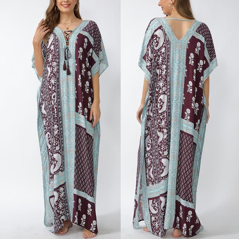 Women Sun Protection Bikini Cover Up Long Swimsuit Floral Print Beach Cover Ups