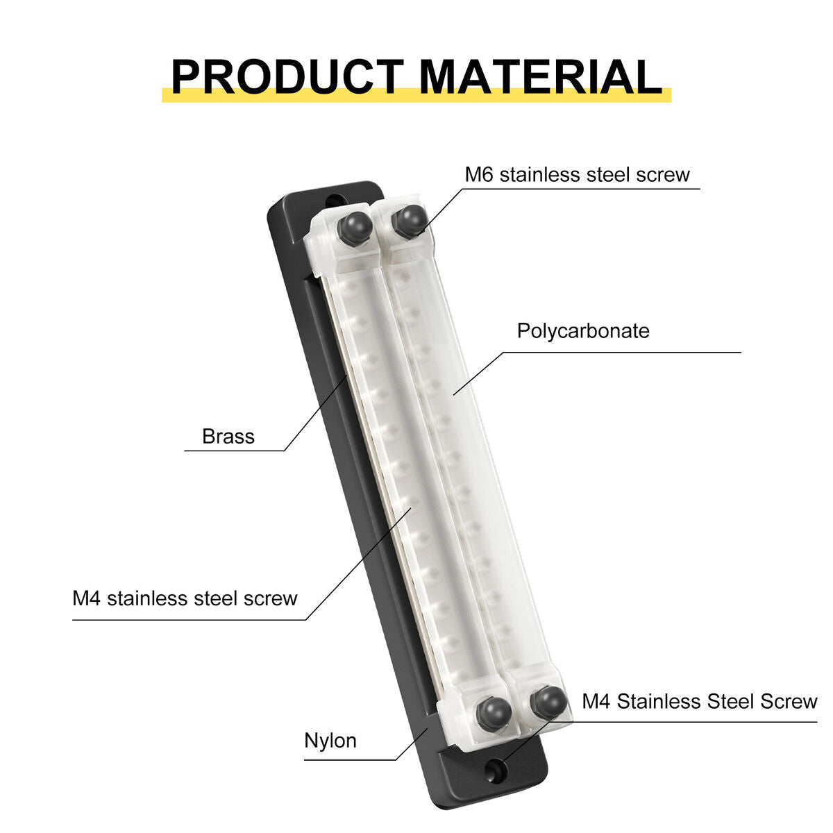 12 Way Dual Row Busbar Solid Plastic Base With Cover OP Terminal DC 150A Busbar