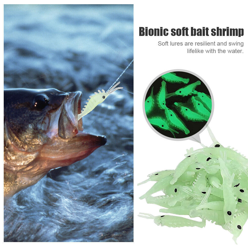 50pcs Luminous Shrimp Soft Lure 3cm Night Fishing Bait Fluorescent Glow