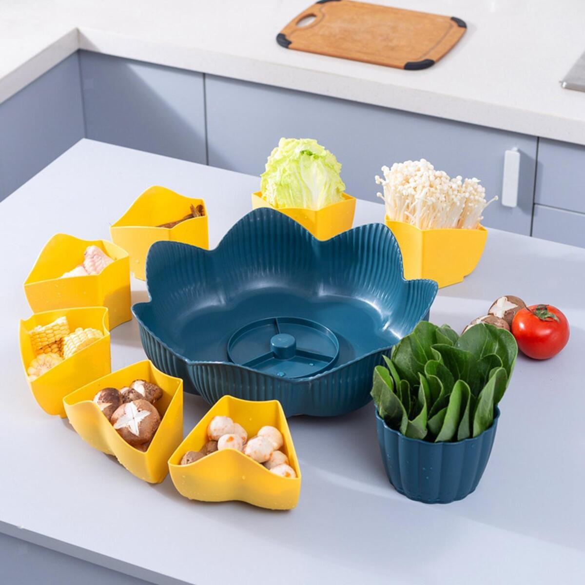 Rotable Hot Pot Vegetable Tray with Colander Convenient to Take Dishes