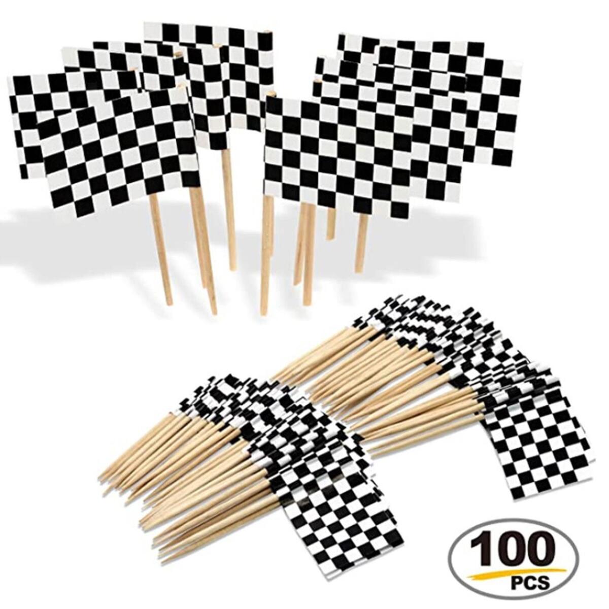 100x Hand Held Race Flag Race Car Flags Hand Waving for Party Decoration