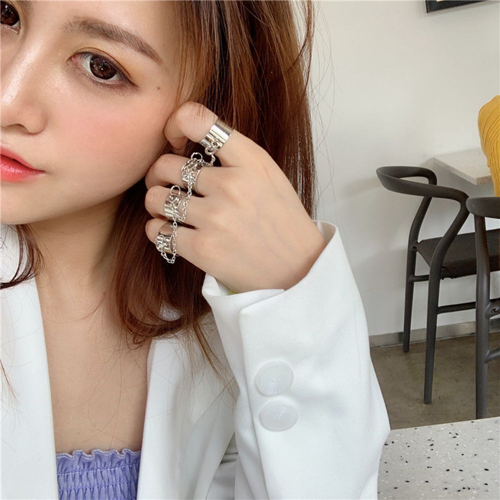 Open Finger Ring Cross Virgin Mary Pendant Multi-layer Chain Punk Rings