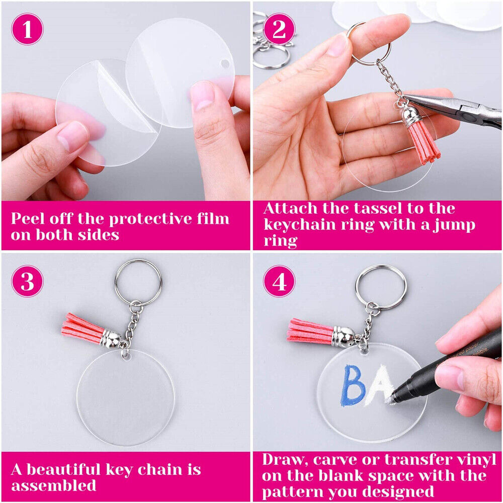 Party Blanks DIY Clear Acrylic Keychain Set Making Tassels Kit Vinyl Ornaments