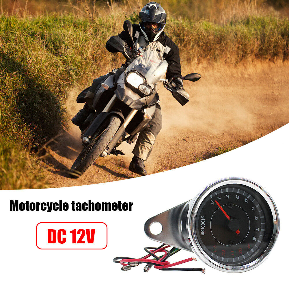 12V Motorcycle Tachometer Blue LED Backlit Analog RPM Gauge REV Counter