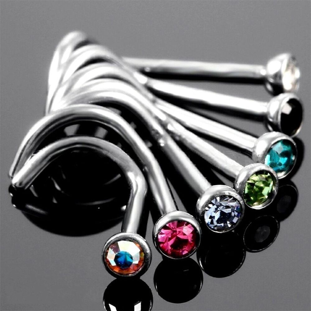 Fashion Surgical Steel Nostril Hoop Nose Piercing Crystal Screw Stud Nose Ring