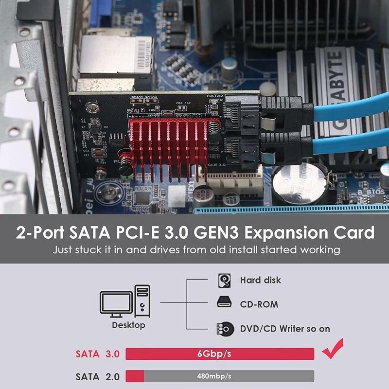 PCI Express Sata 3.0 Controller Card, 2-Port PCIe to Sata III 6GB / s Adapter