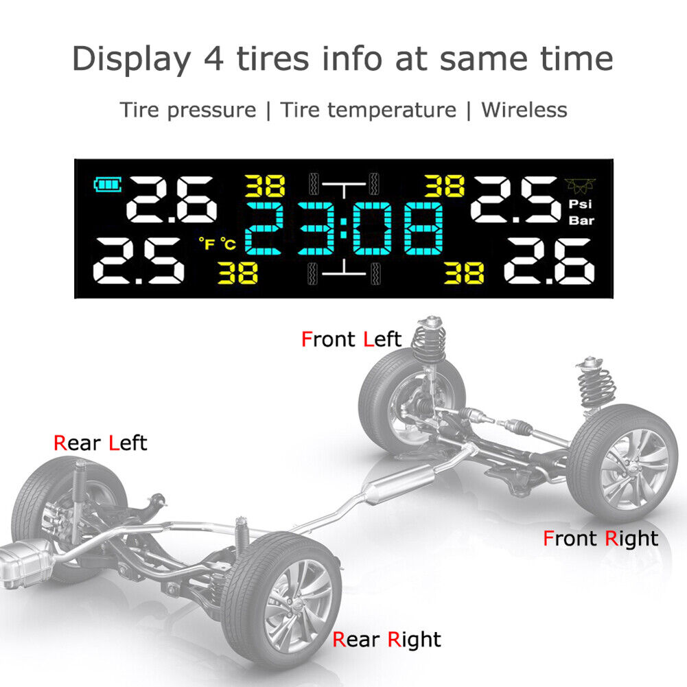TY17 Car TPMS Solar Auto Tire Pressure Temp Monitoring System with Clock