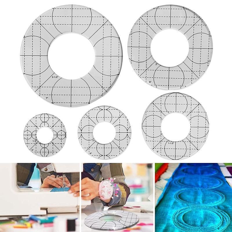 5pcs Circles Templates Quilting Frames Non-Slip Sewing Rulers Low-handle Quilted