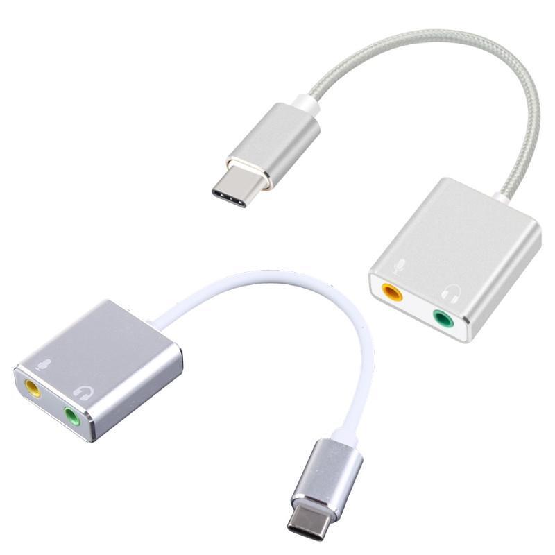 USB Type-c Audio Adapter External Stereo Sound Card with 3.5mm Headset Mic Jack