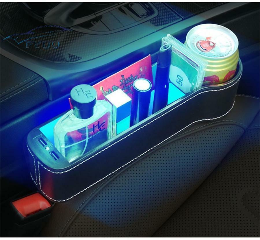 2 Pcs 7 Colors LED Atmosphere Light Car Seat Storage Box Dual USB Charging Port