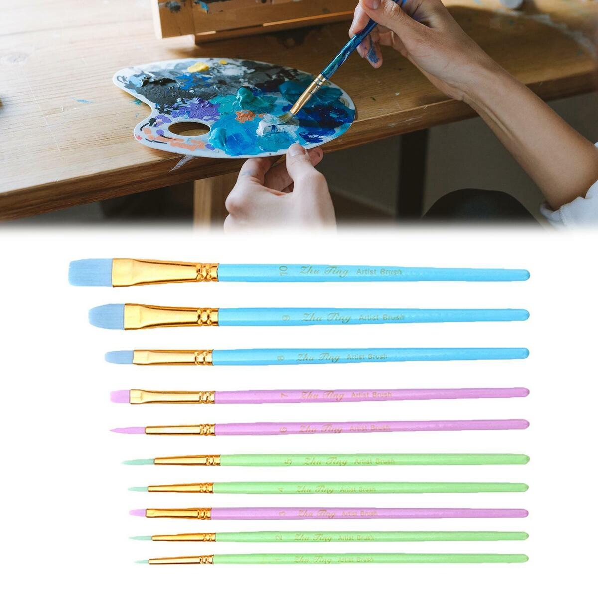10Pcs Artist Paint Brushes Set Acrylic Watercolour Painting  Wooden