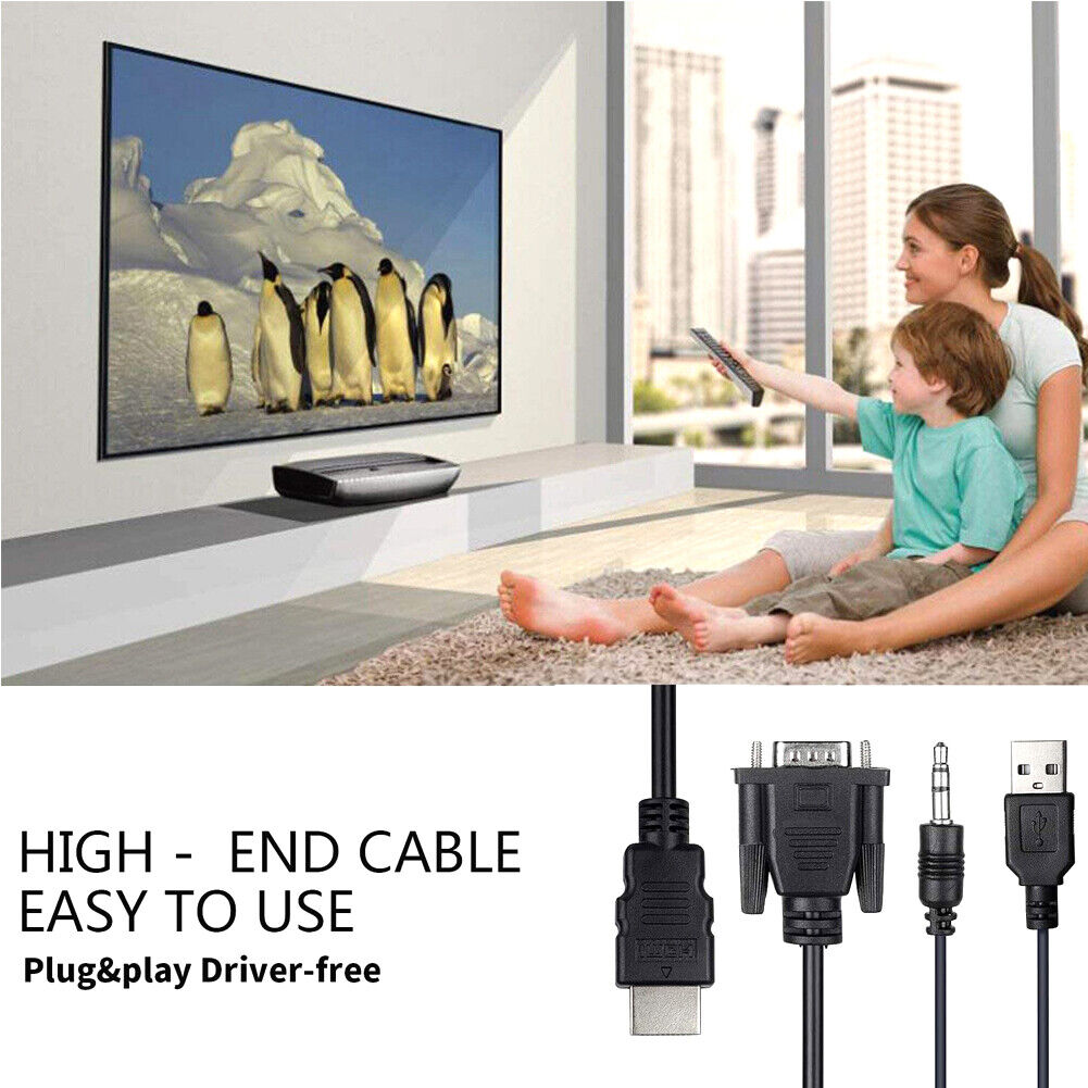 VGA to HDMI-Compatible+3.5 Audio Jack+USB Adapter PC HDTV Video Converter
