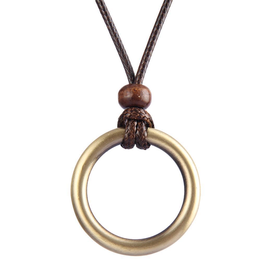 Wax Rope Braided Chain  Ring Pendant Necklace Classic Sweater Chain