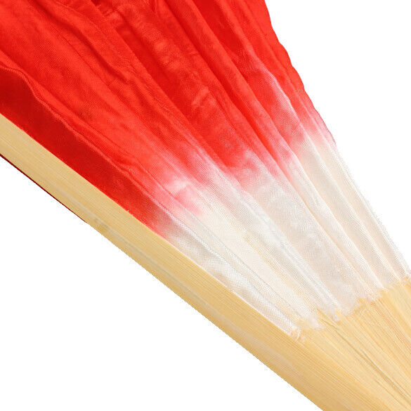 Chinese Folk Art Silk Veil Bamboo Short Dancing Fan for Belly Dance Red