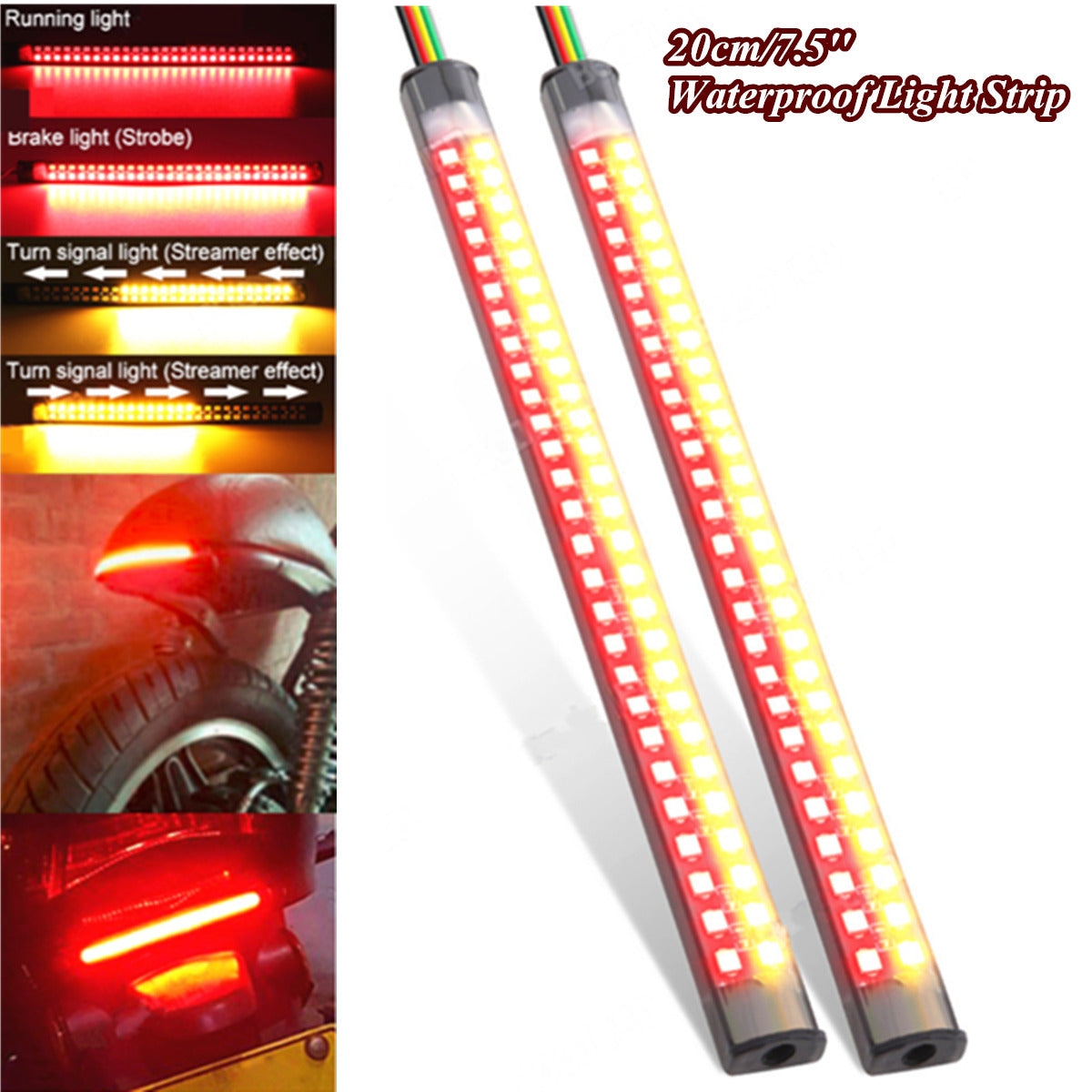 2 Pcs LED Motorcycle Rear Turn Signal Brake Tail Light Stop Daytime Running Lamp