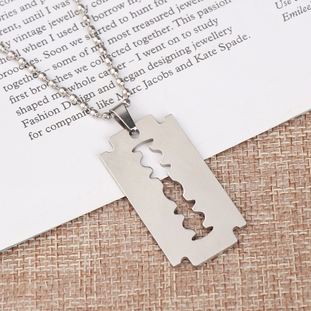Street Punk Hip Hop Stainless Steel Razor Blade Shaped Dogtag Necklace Pendant