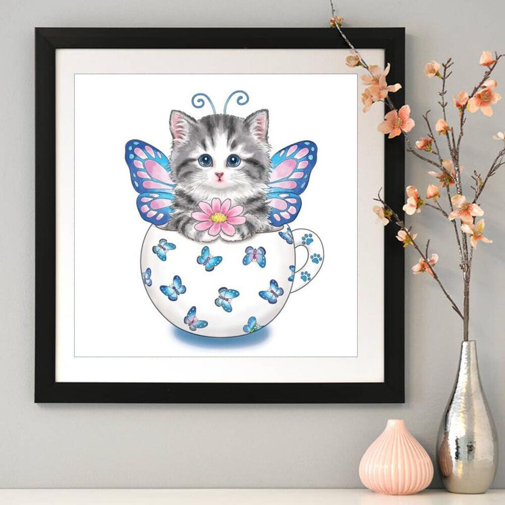 5D DIY Diamond Painting Cup Cat Full Round Rhinestone Home Decor Crafts