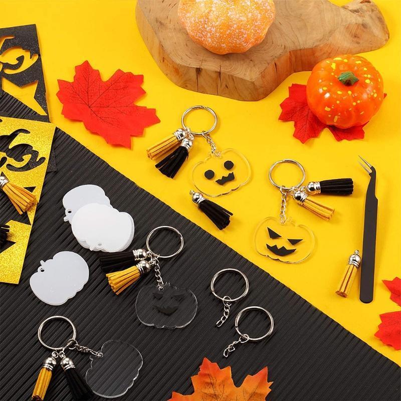 Acrylic Keychain DIY Accessories Halloween Pumpkin Acrylic Keyring Tassel Set