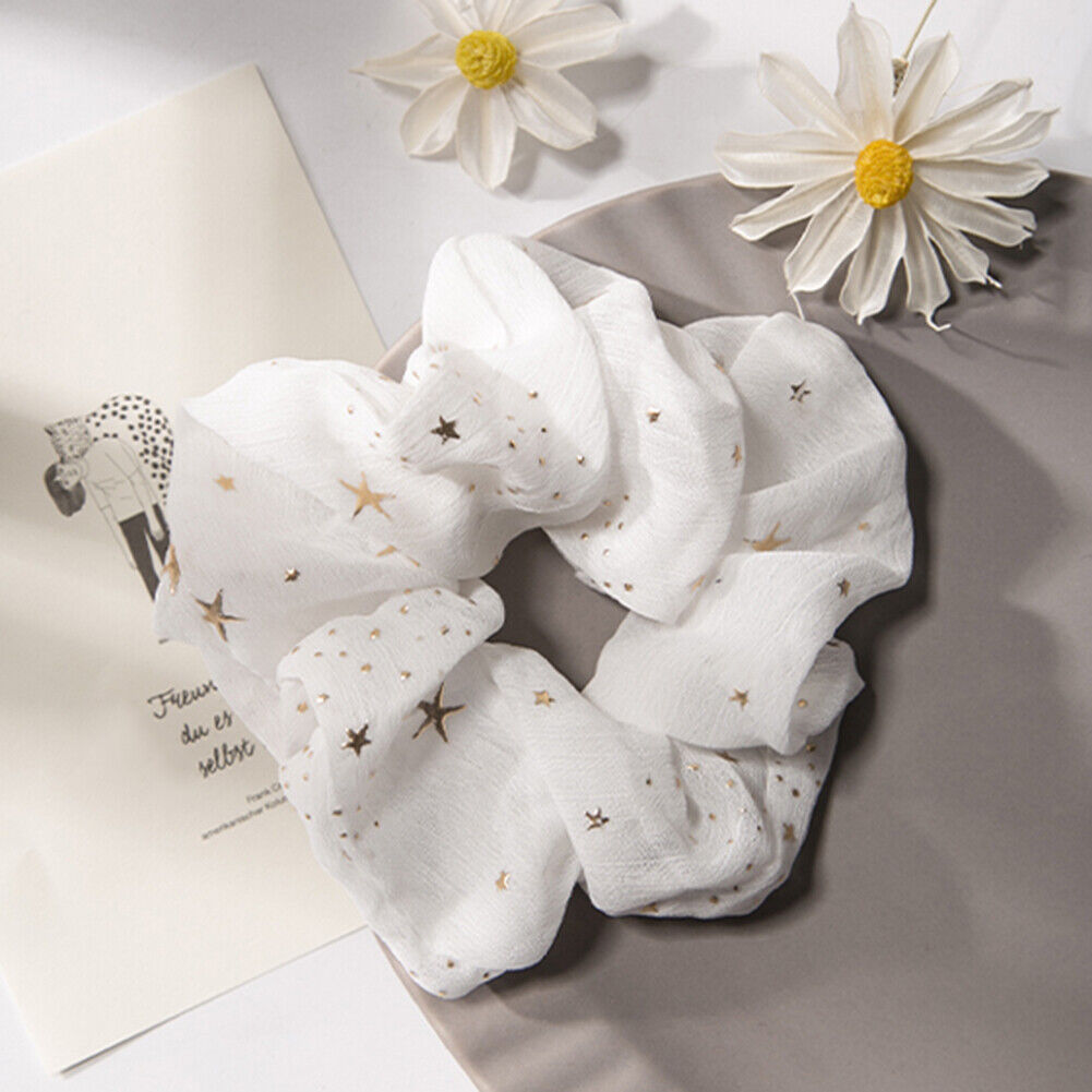 Chiffon Scrunchies Women Star Elastic Tie Hair Rope Ponytail Holder (White)