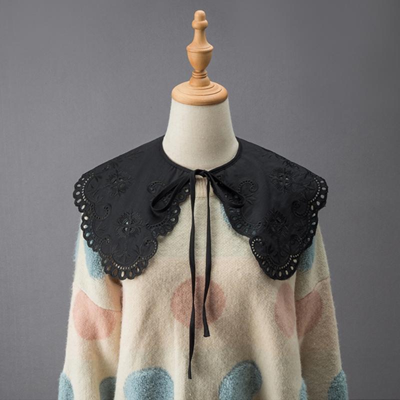 Women Organza Embroidery False Collar Wrap Hollow Out Lace Black Shawl Necklace